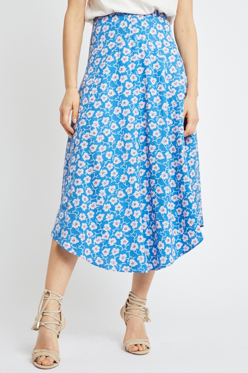 Jupe midi taille haute Turquoise et blanc