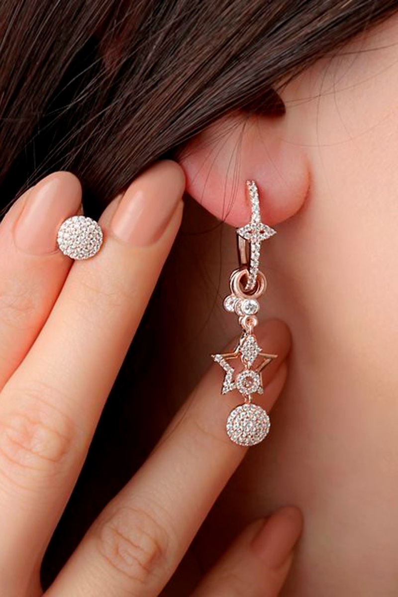 Boucles d'oreilles Argent plaqué or rose et zircons