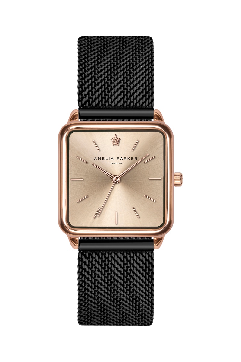 Montre à quartz en acier Gold Plaza - Noir et doré rose