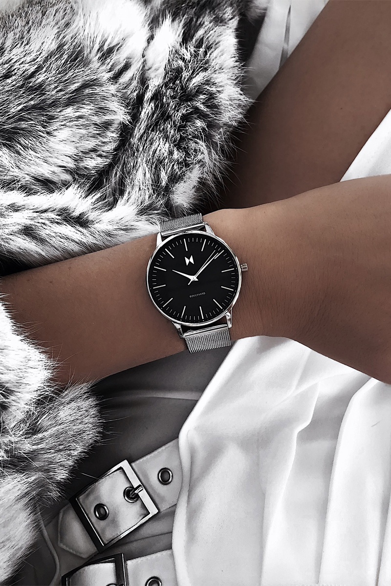 Montre à quartz en acier Argenté et noir