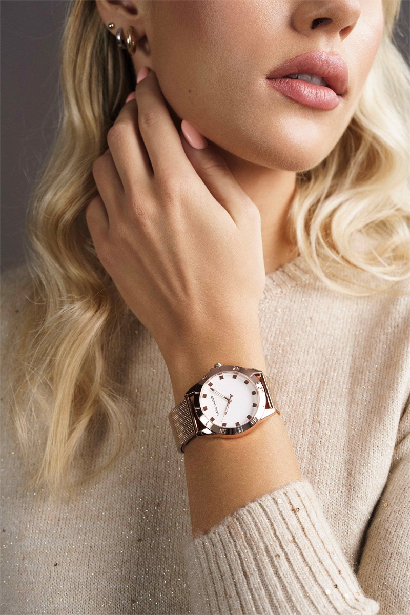 Montre à quartz en acier Verona Doré rose et blanc