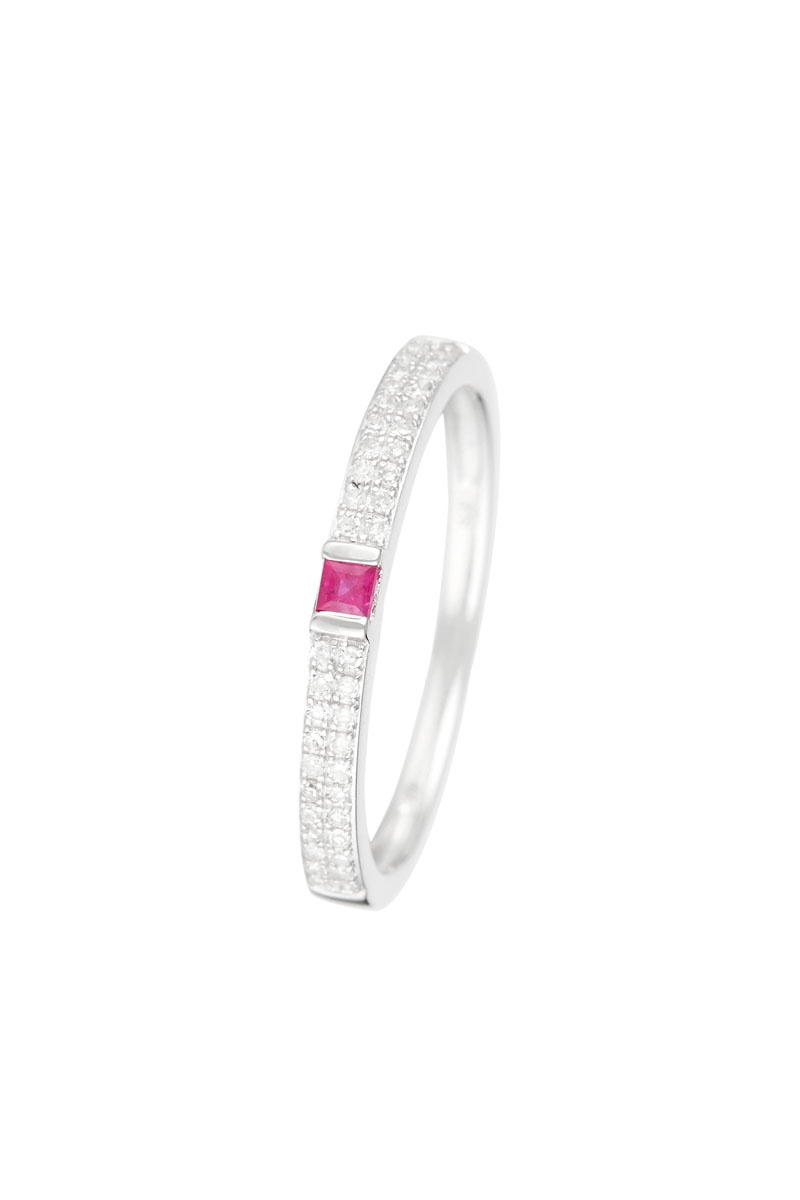Bague Or blanc, diamants et rubis