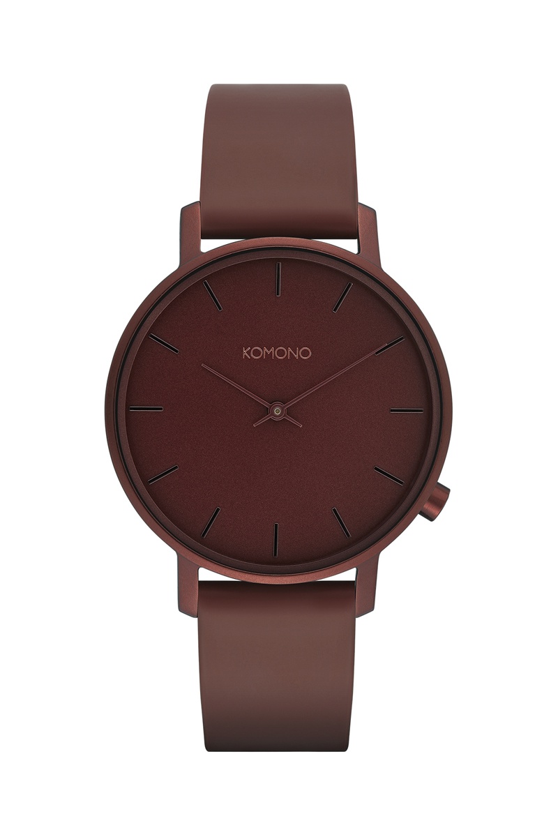 Montre à quartz en cuir Harlow Monochorme Burgundy Bordeaux