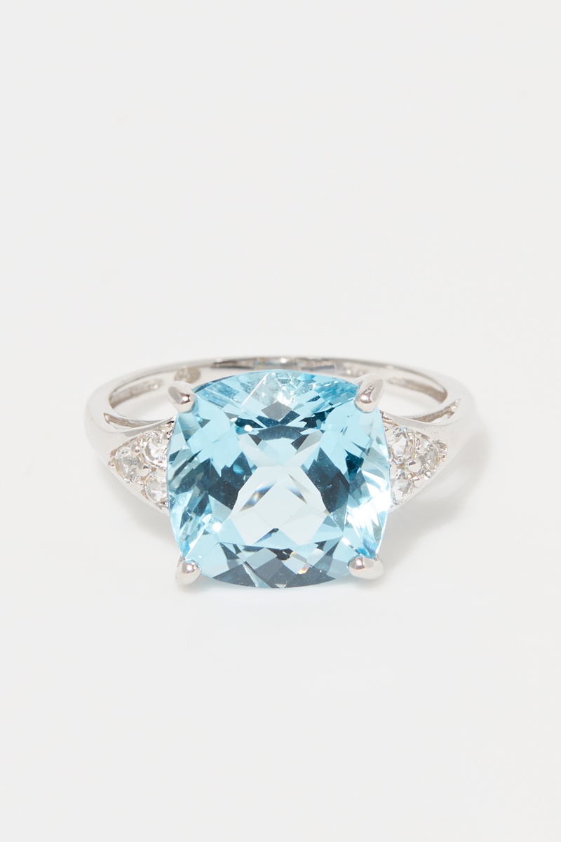 Bague Blue Light Or blanc et topazes