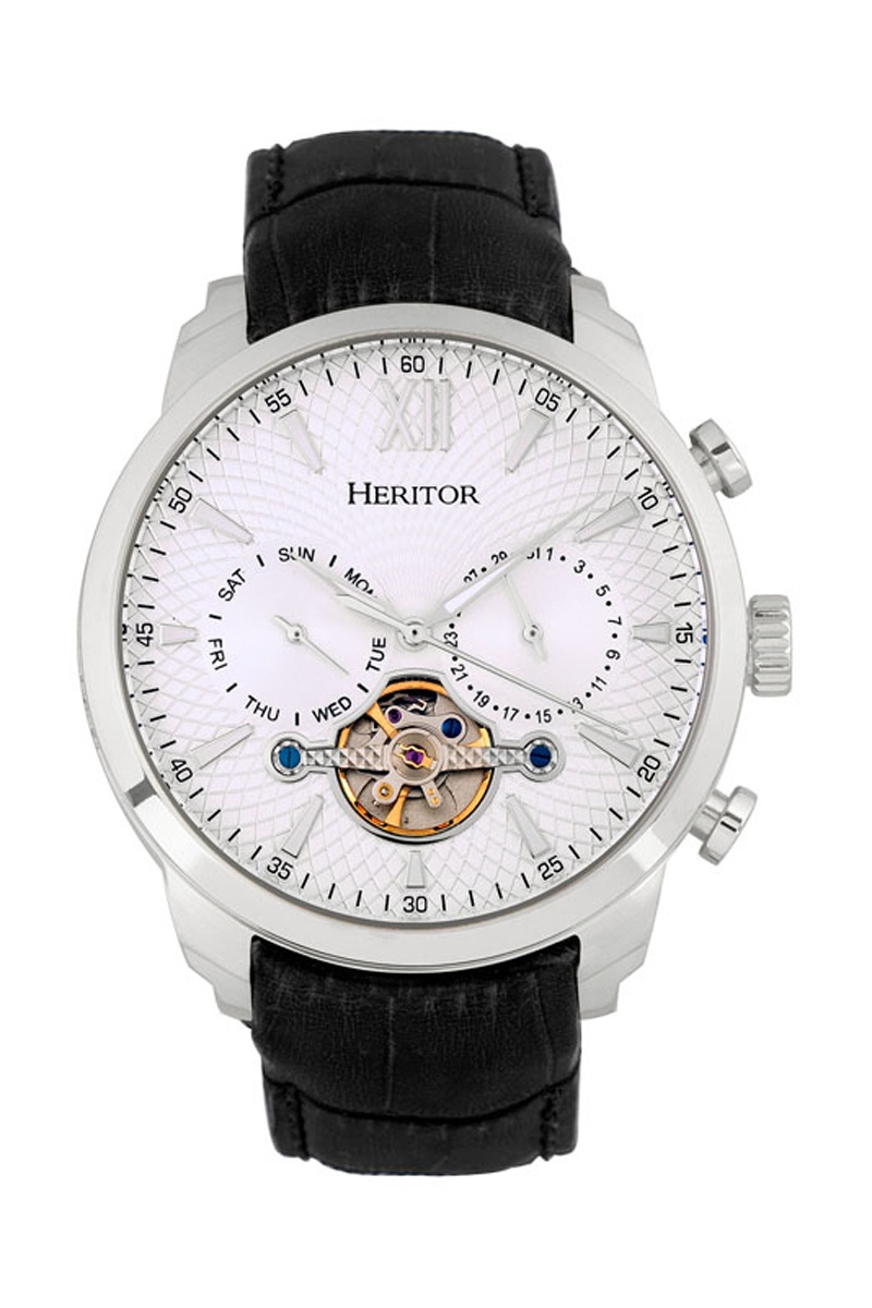 Montre automatique en cuir Noir et blanc