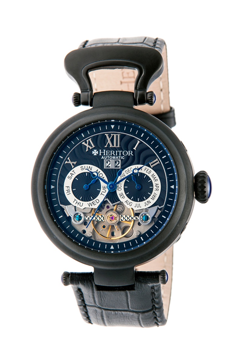 Montre automatique en cuir Ganzi Noir et bleu marine