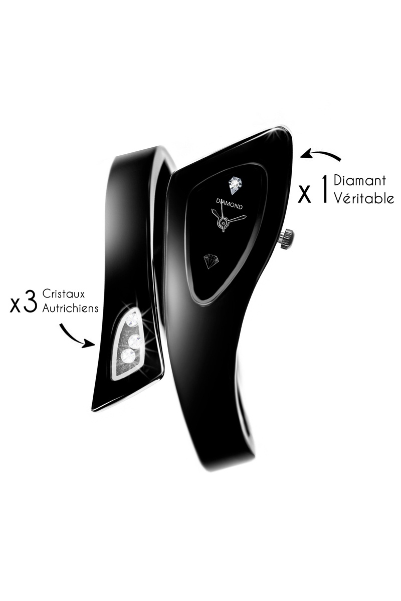 Montre à quartz en métal Diamant et cristaux de Bohème