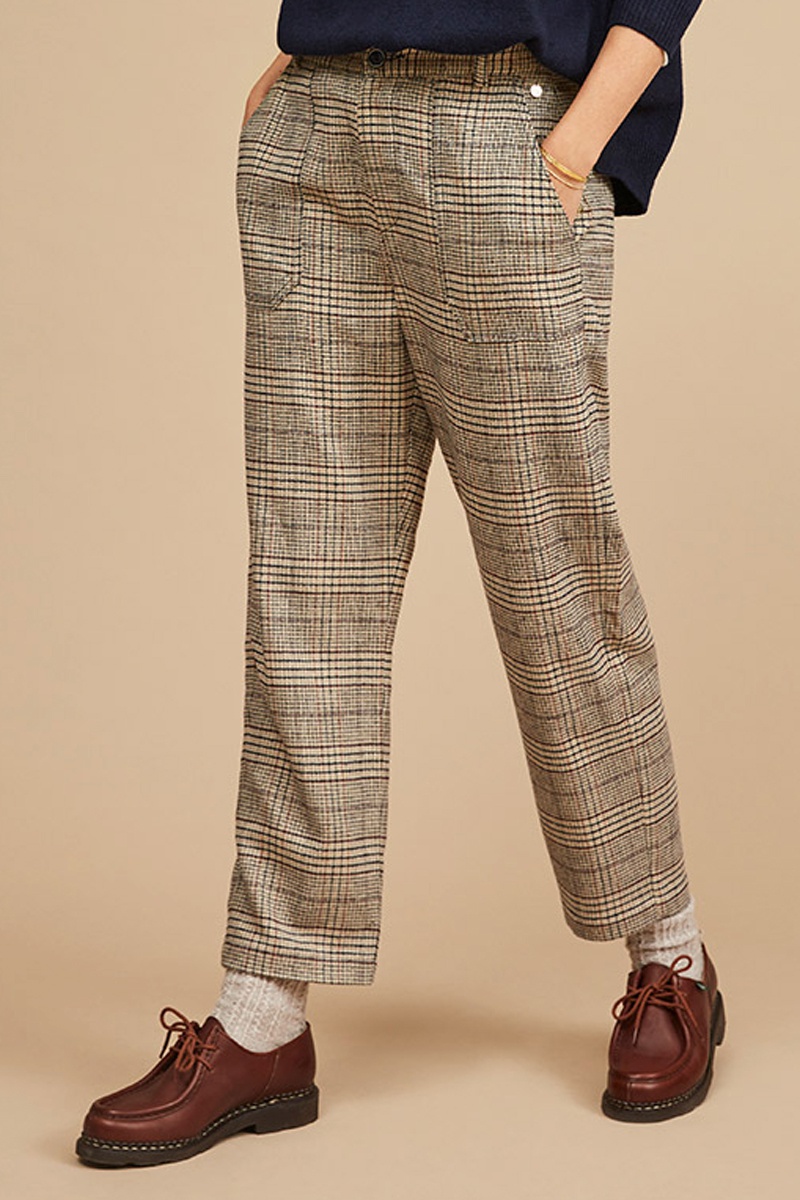 Pantalon droit 7/8 taille haute en laine Esperance - Beige