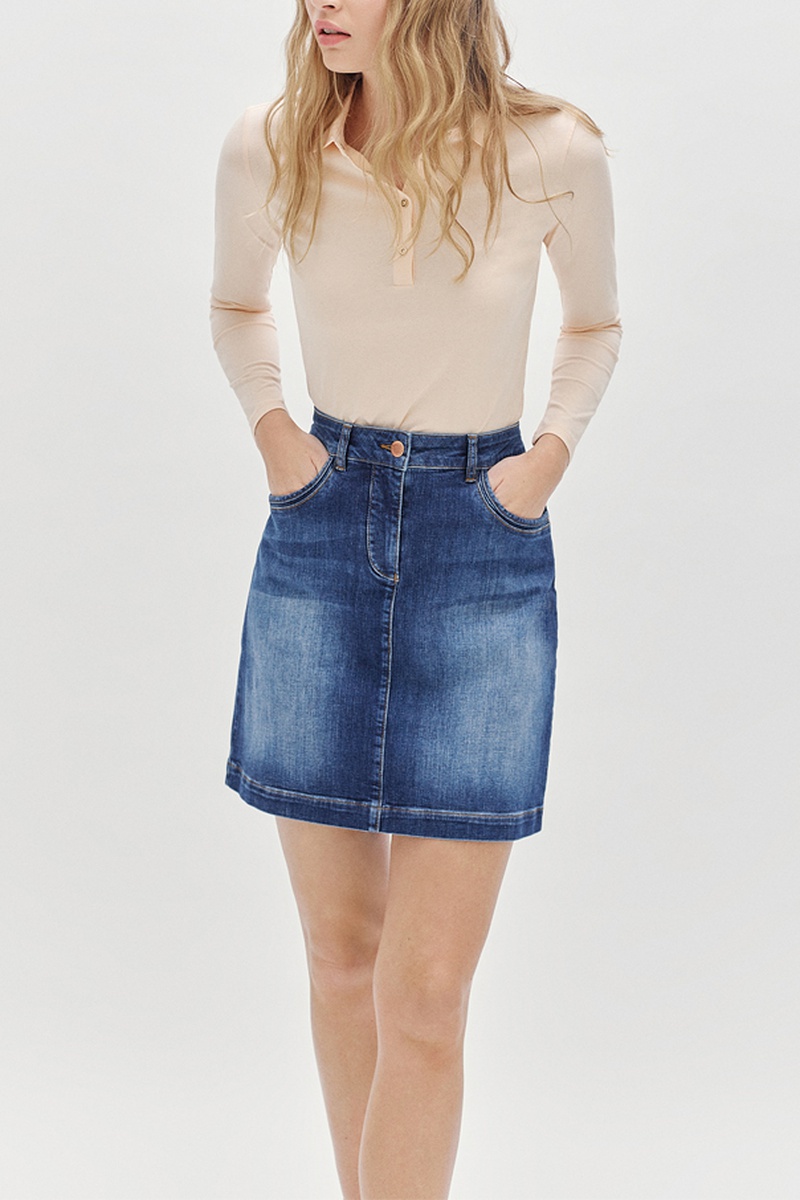 Jupe droite taille haute en jean Zoe Bleu