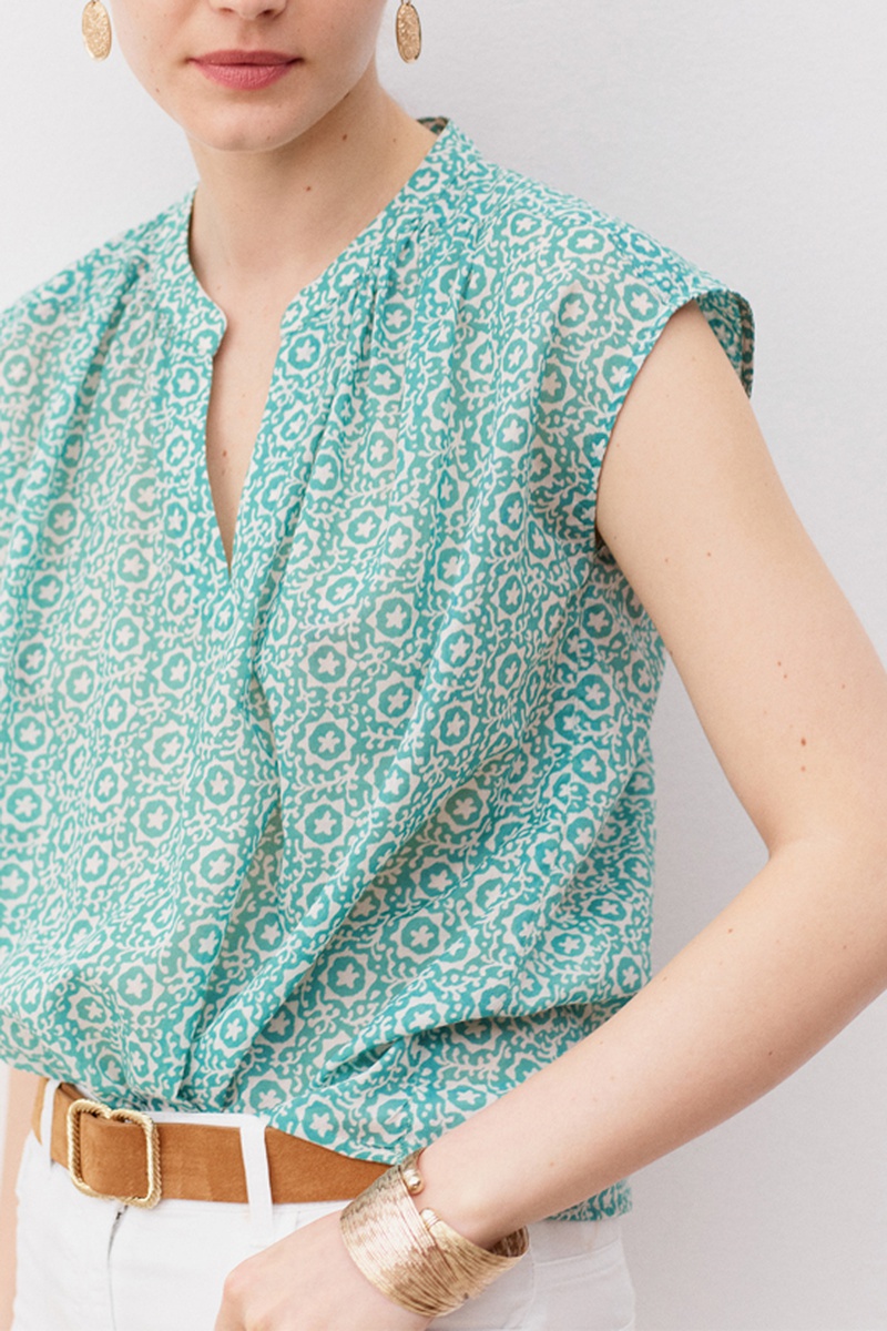 Blouse Elio Turquoise et blanc