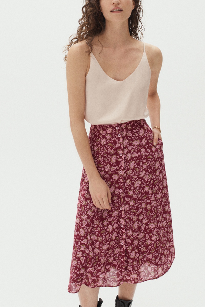 Jupe midi Lucia Rouge framboise