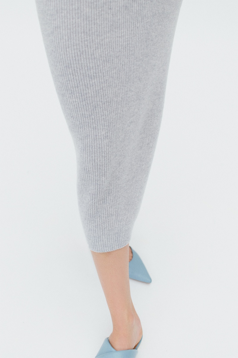 Jupe midi taille haute Gina Gris clair chiné