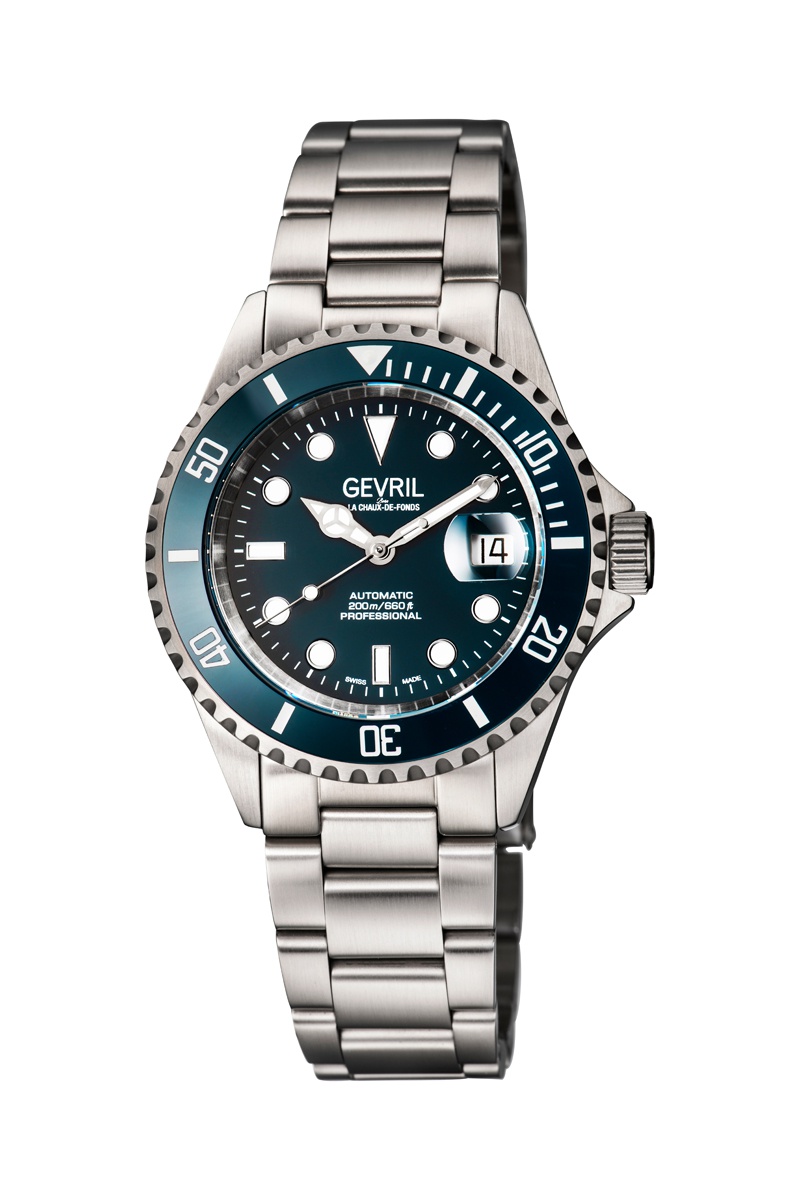 Montre automatique en acier Wall Street - Argenté et bleu