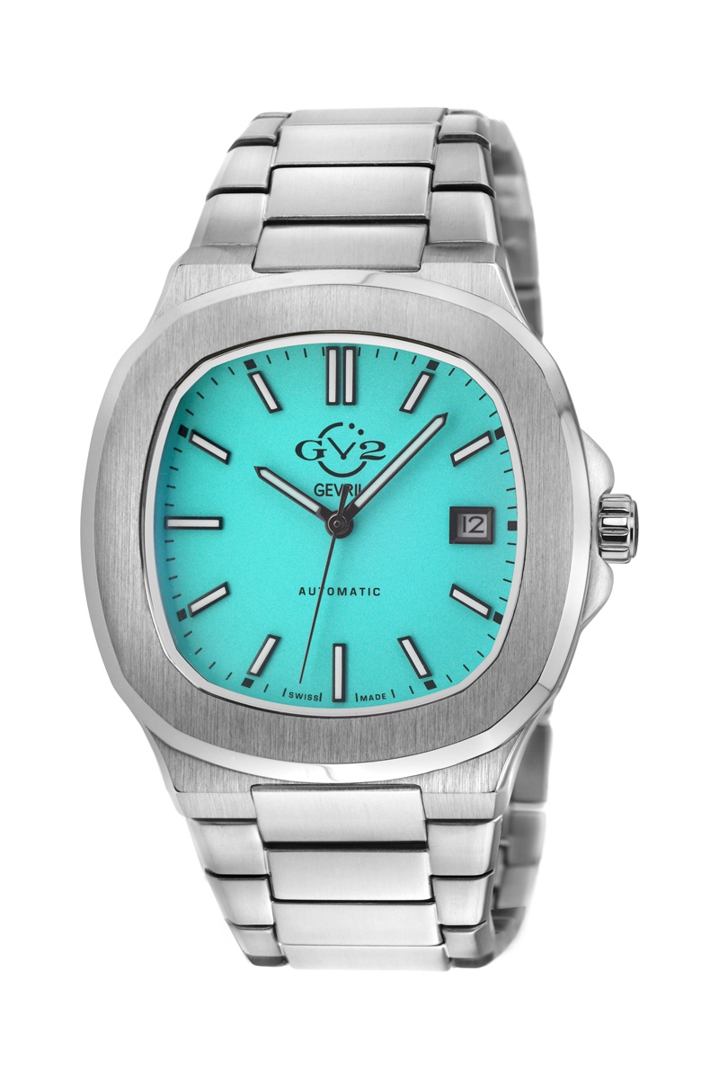 Montre automatique en acier Potente - Argenté et turquoise