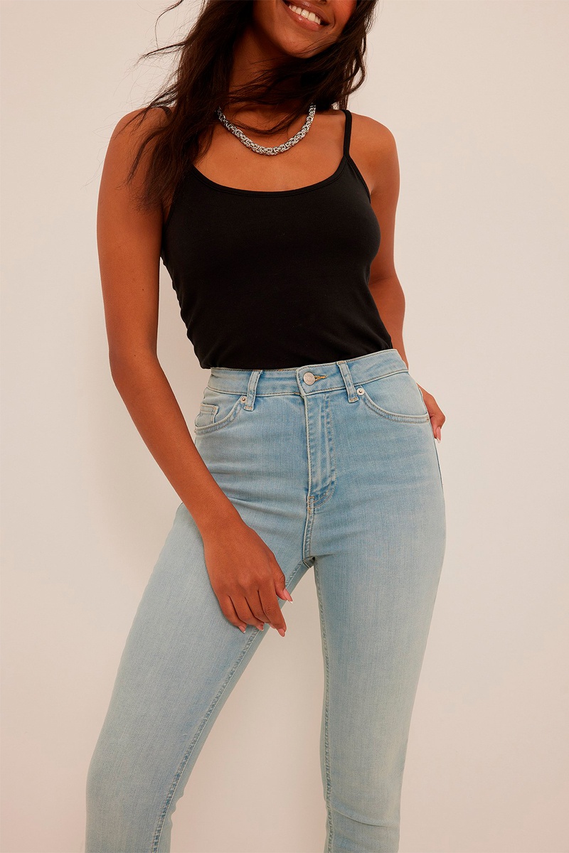 Jean skinny en coton biologique taille haute - Ciel