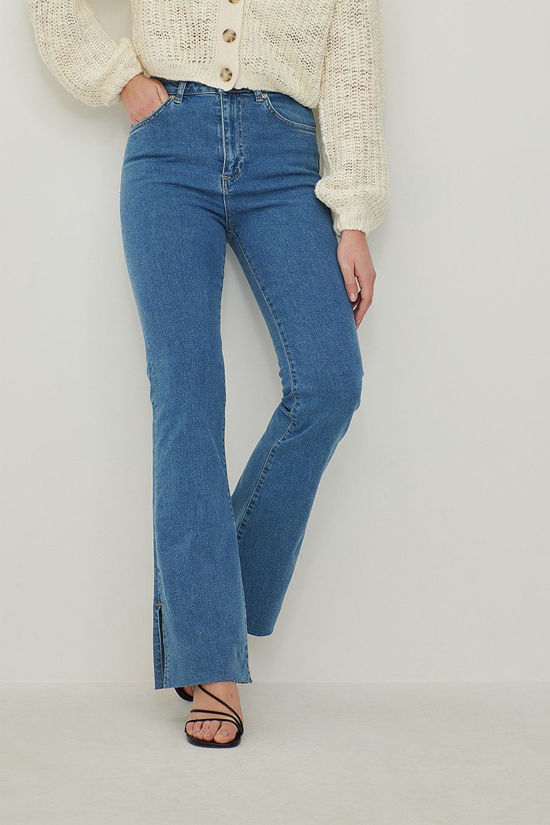 Jean bootcut taille haute en coton biologique Bleu