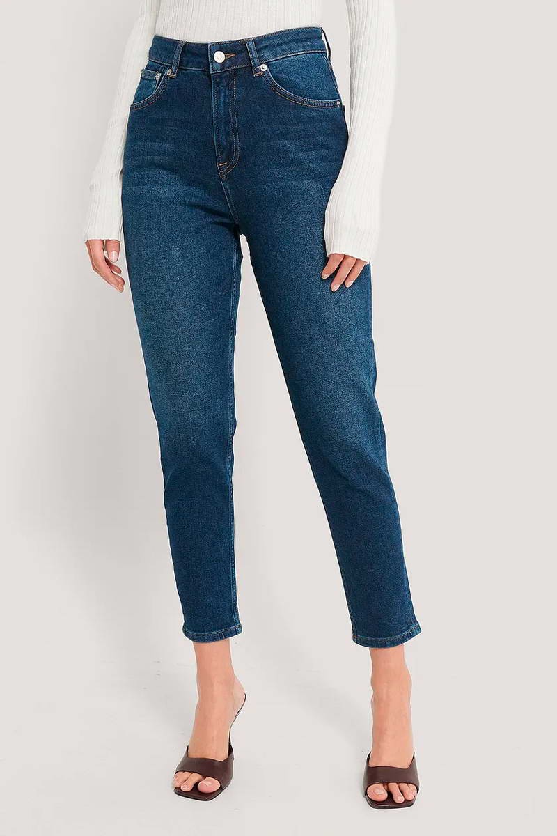 Jean mom taille haute en coton biologique Bleu