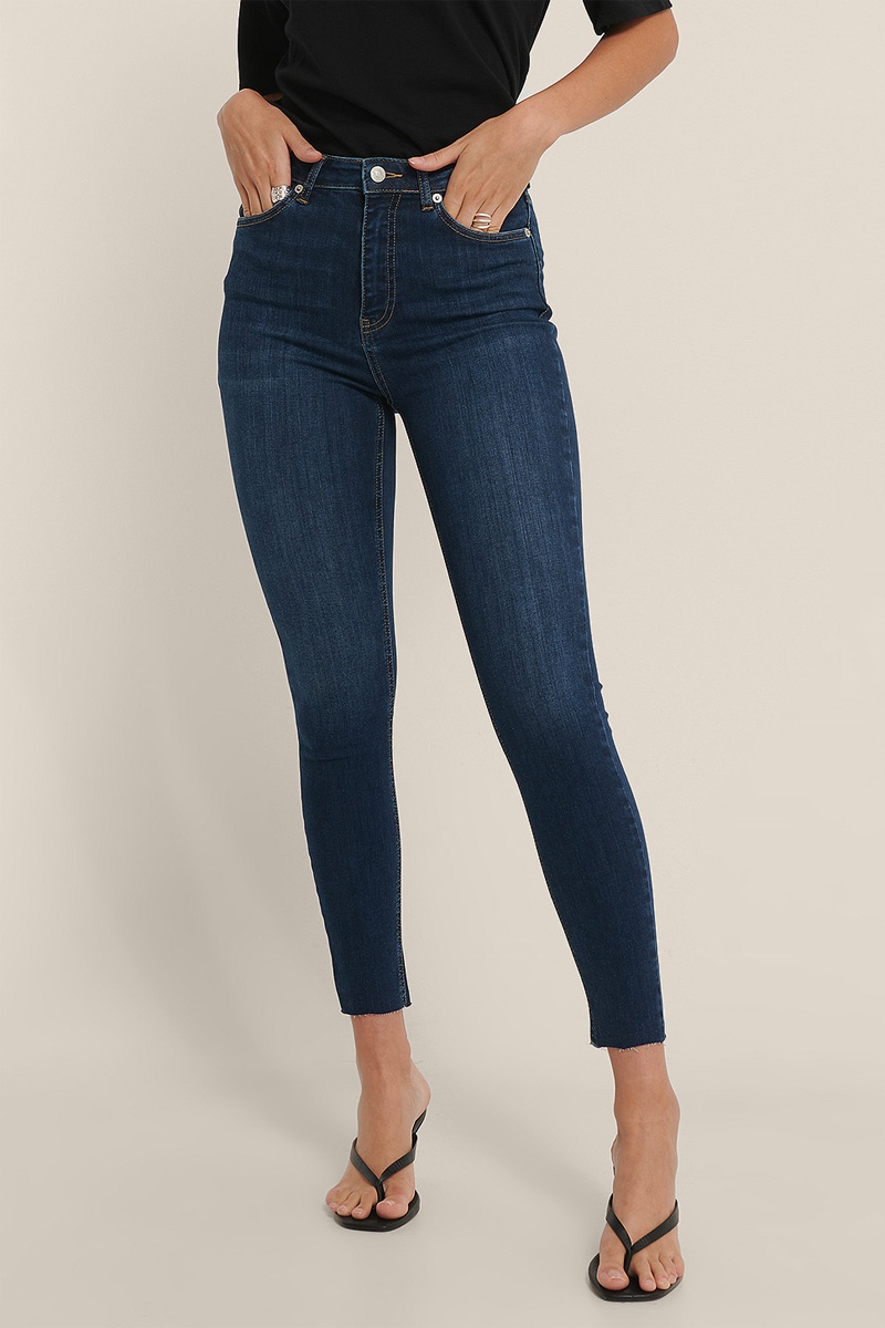 Jean skinny en coton biologique taille haute Bleu marine