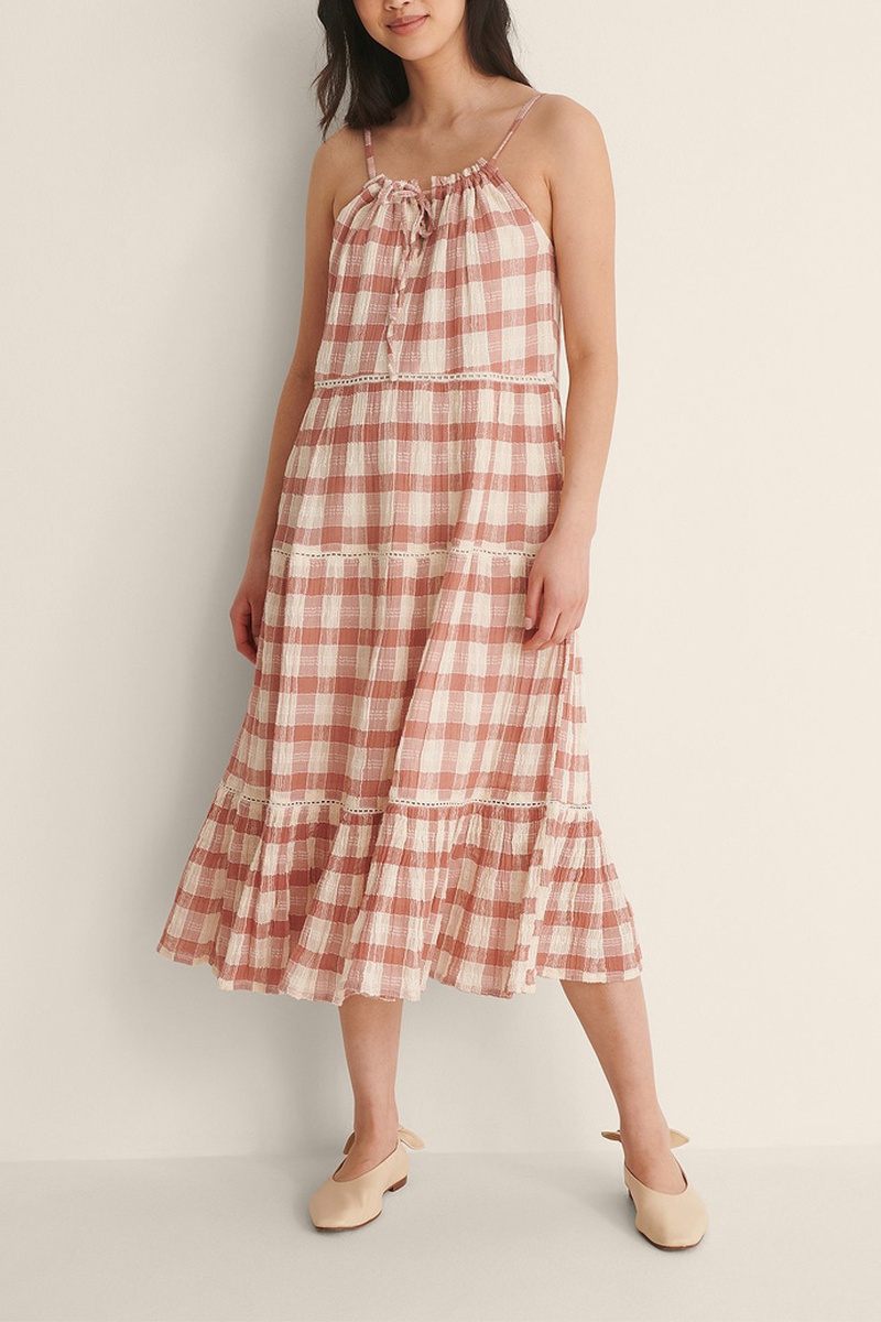 Robe midi Saumon et écru