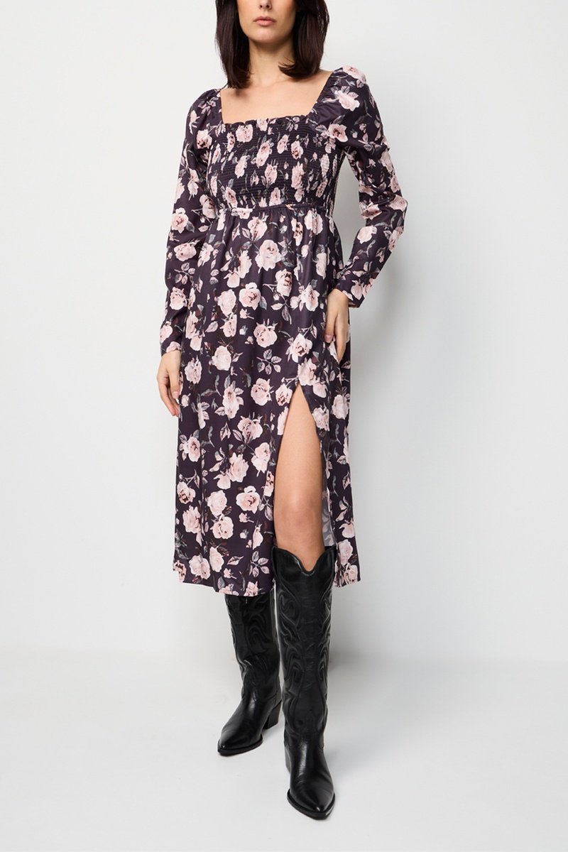 Robe midi Noir et rose