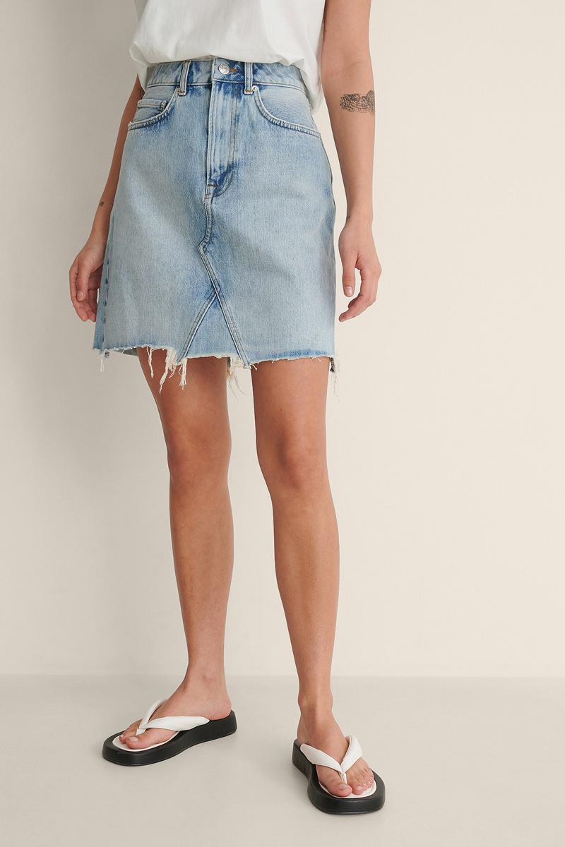 Jupe droite taille haute en jean Bleu clair