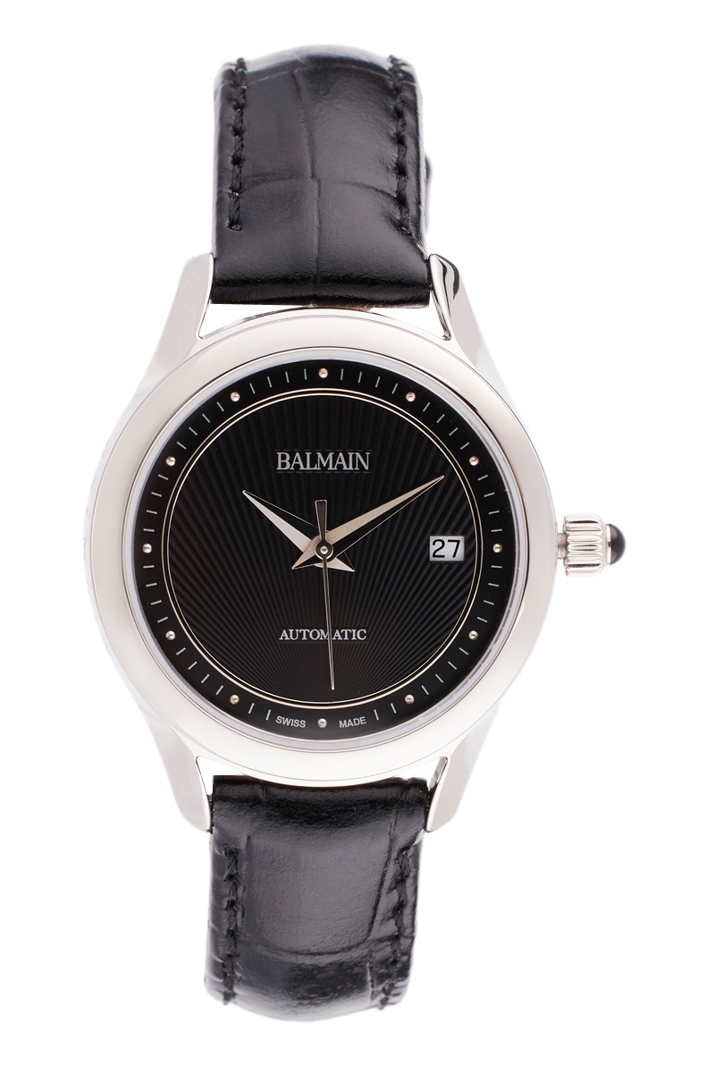 Montre automatique en cuir Maestria Lady Round - Noir et argenté