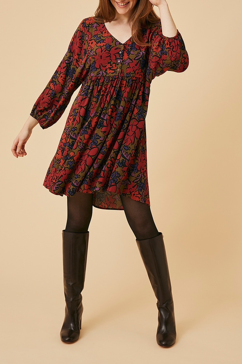 Robe patineuse Suzanna - Bordeaux et kaki