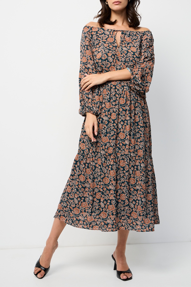 Robe longue - Noir et marron