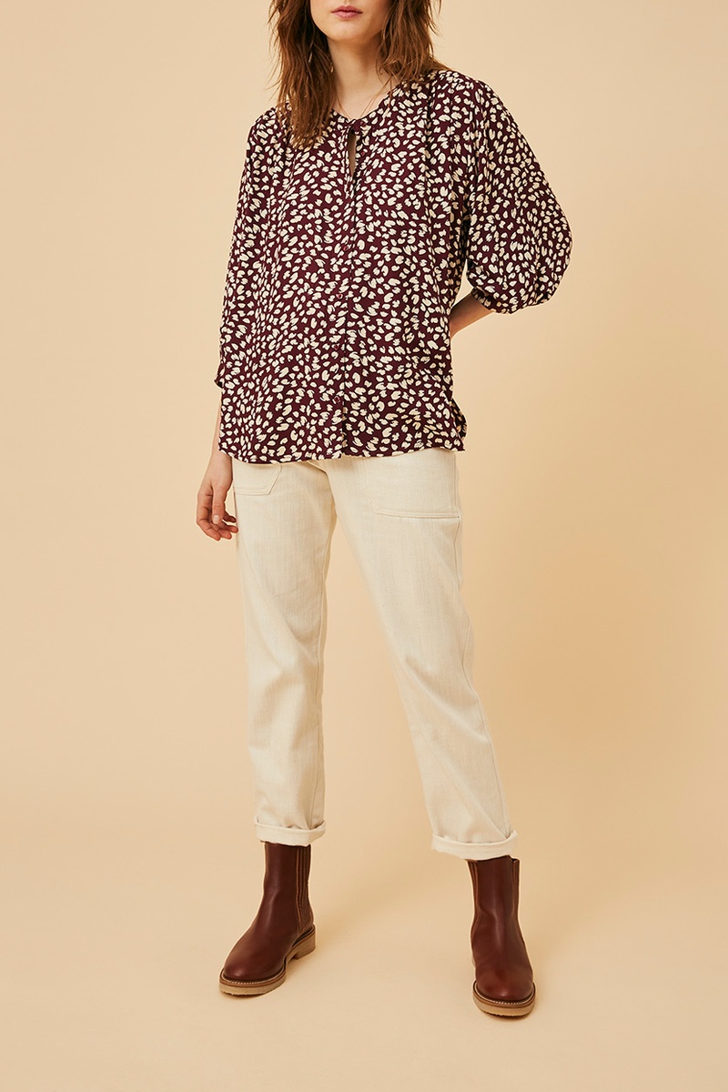 Chemisier Sandra - Bordeaux et écru