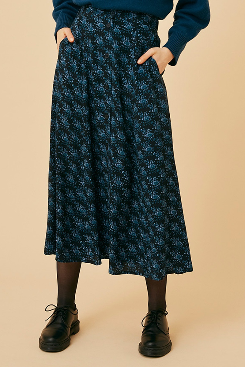 Jupe midi taille haute Samson - Bleu pétrole