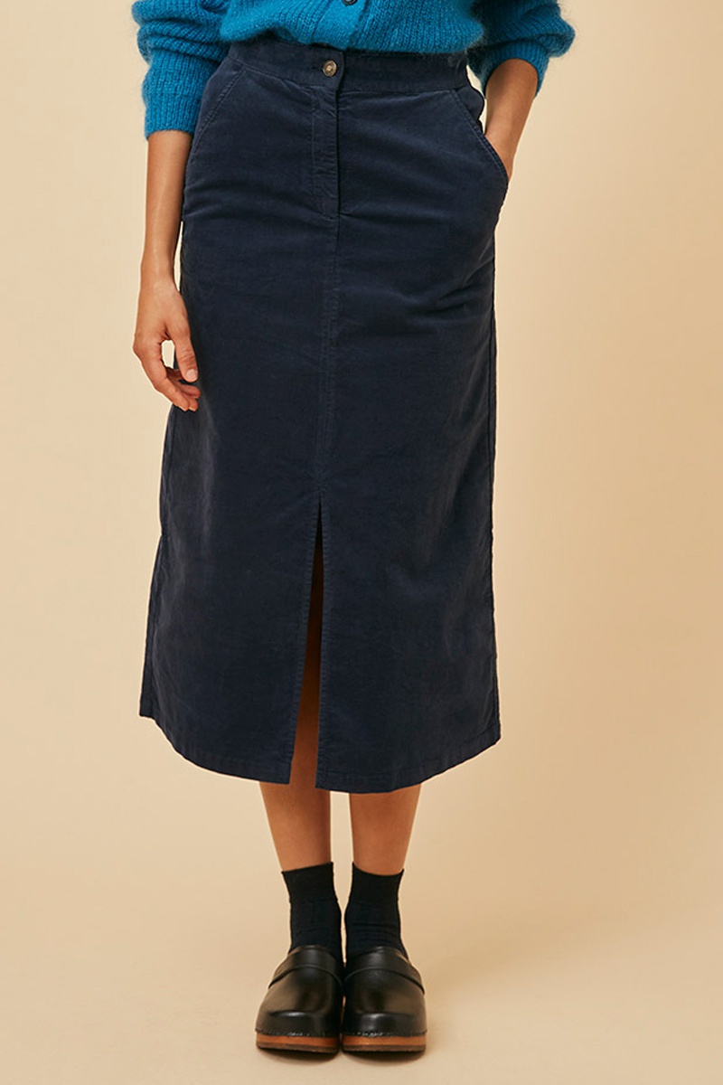 Jupe midi taille haute Seryne - Bleu nuit