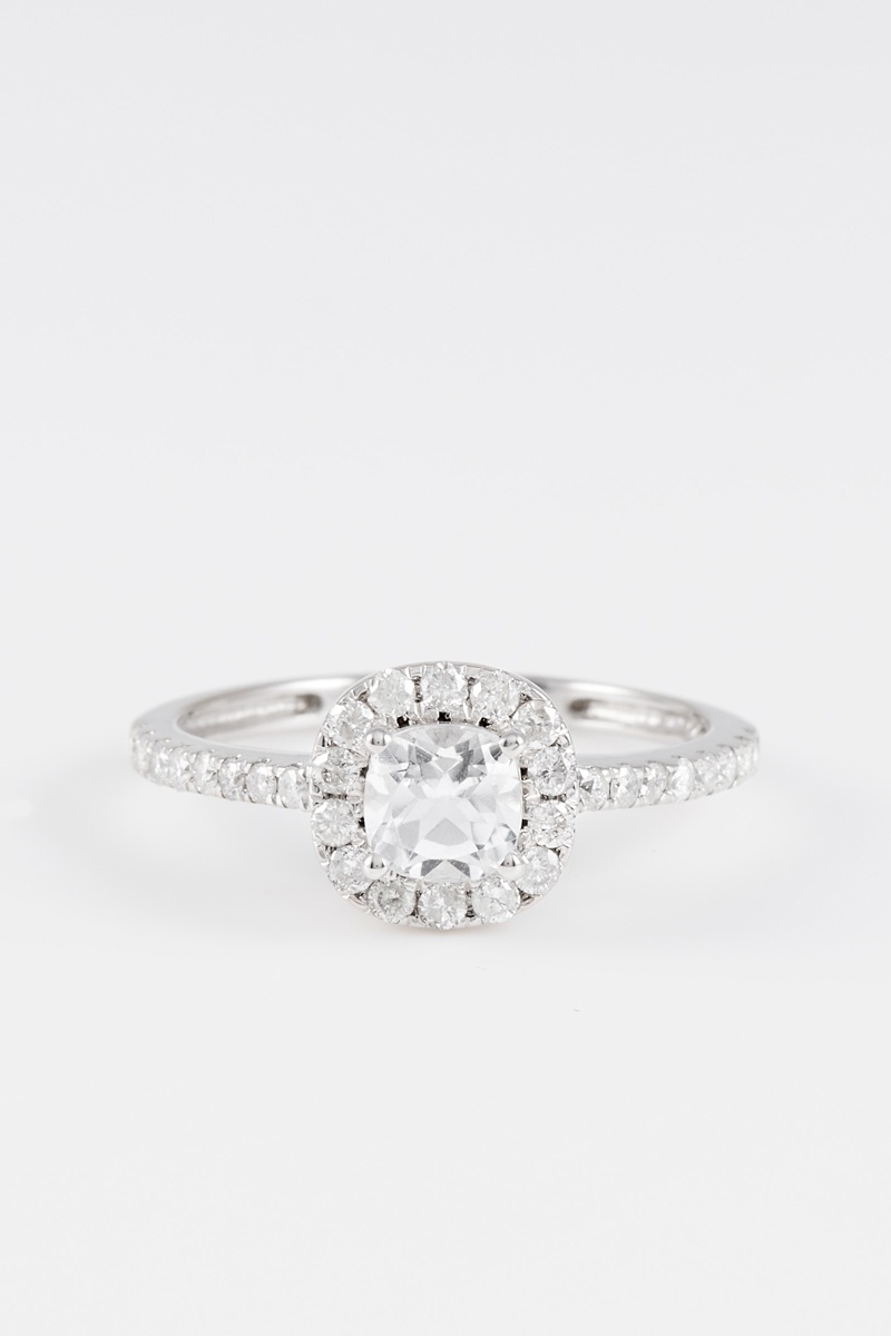 Solitaire Or blanc, topaze et diamants