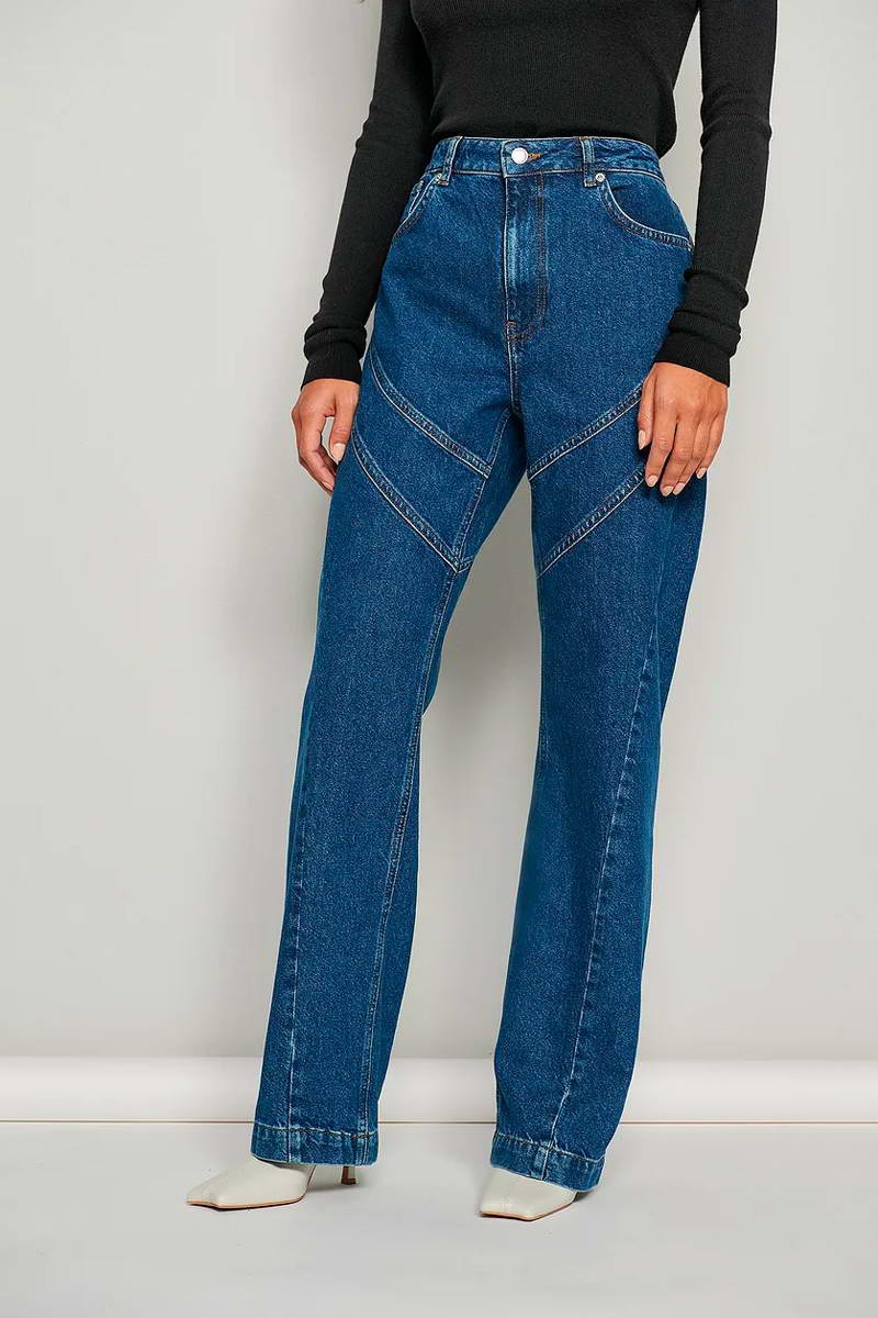 Jean droit taille haute en coton biologique Noir 