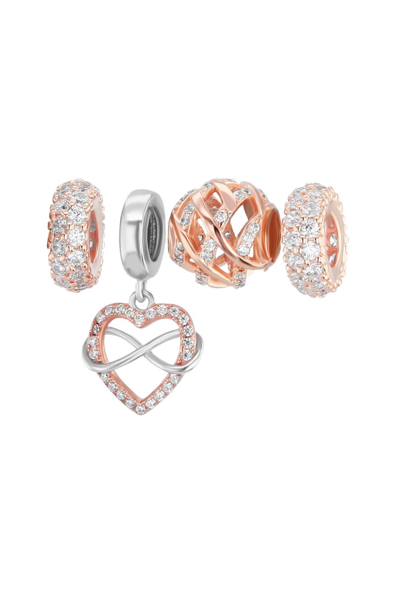 3 charms et 1 charm pendant Argent plaqué or rose