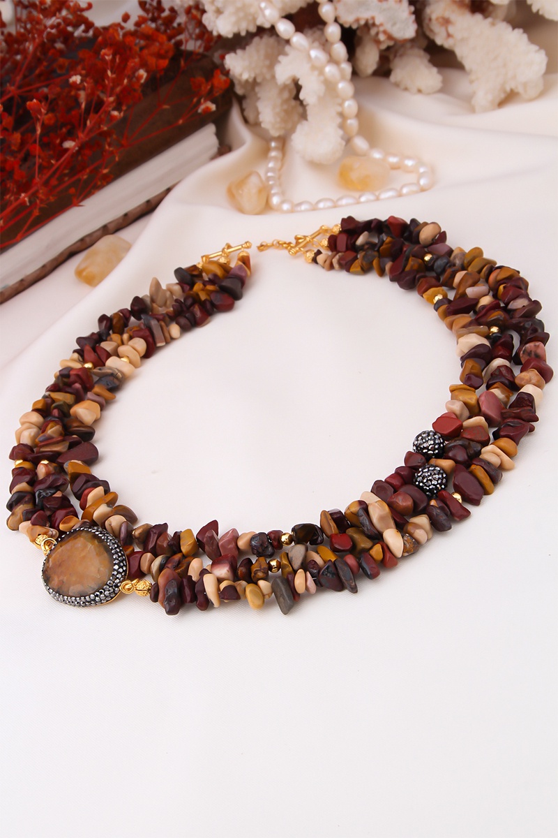 Collier doré à l'or jaune Jaspe mokaït