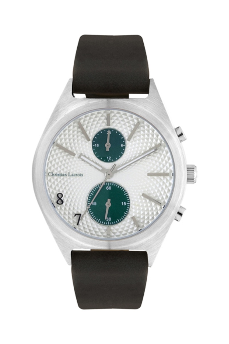 Montre à quartz en cuir - Noir et argenté - Christian Lacroix