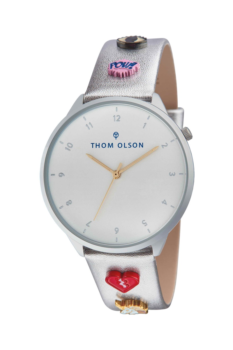 Montre à quartz en cuir Argenté et blanc - Thom Olson