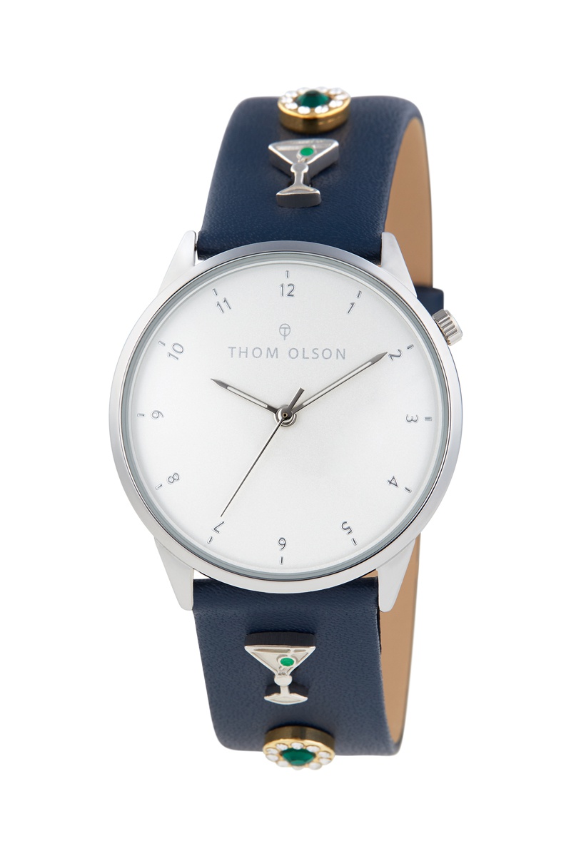 Montre à quartz en cuir - Bleu marine et argenté - Thom Olson