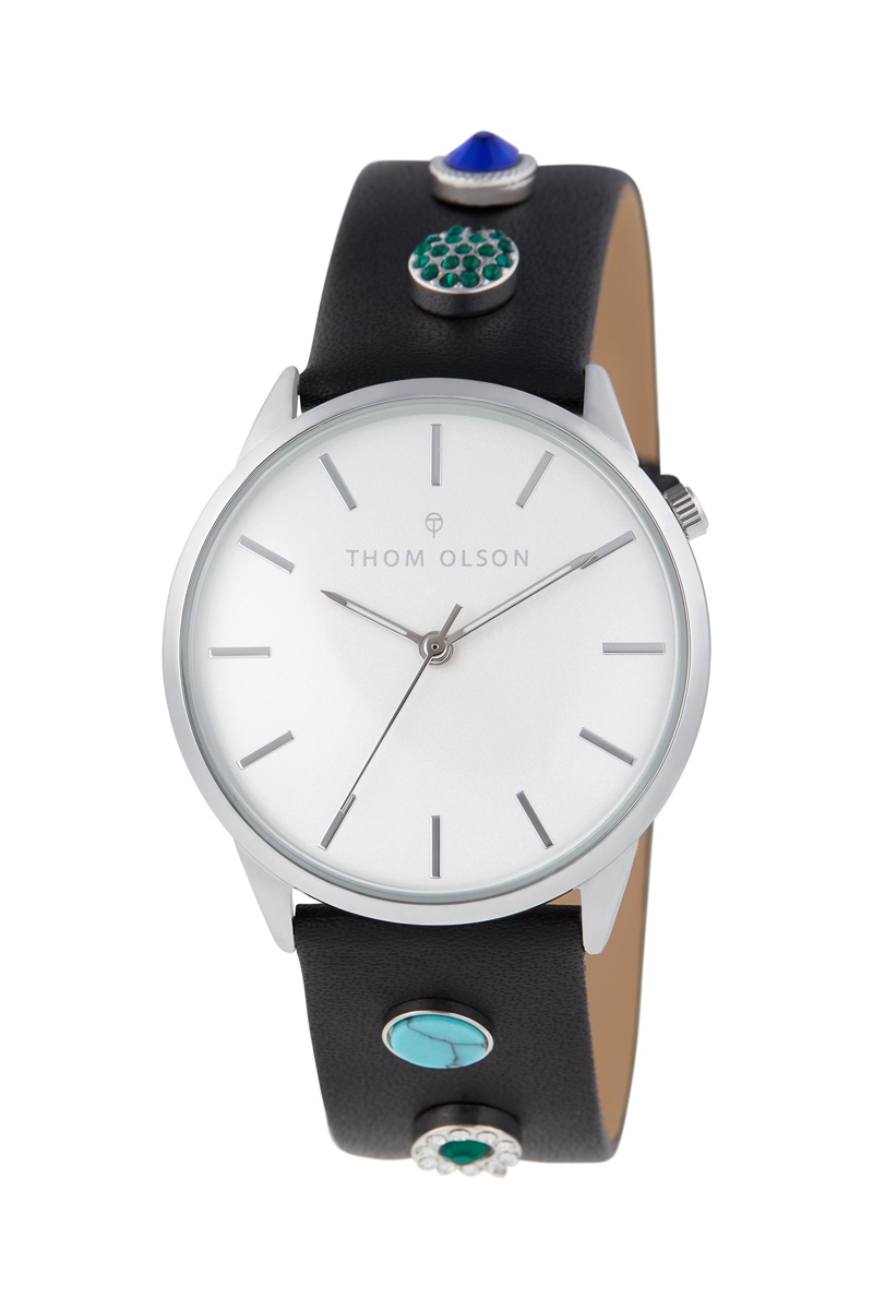 Montre à quartz en cuir Noir et argenté - Thom Olson