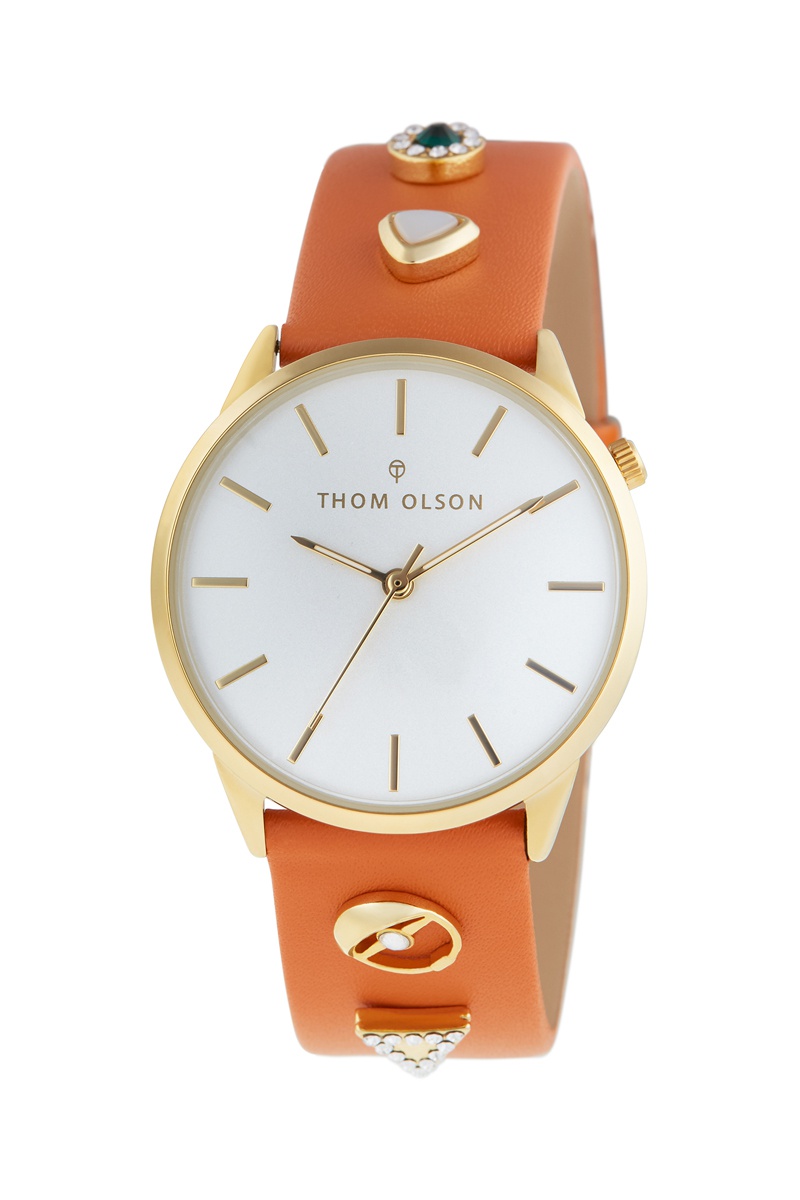 Montre à quartz en cuir Orange et doré - Thom Olson