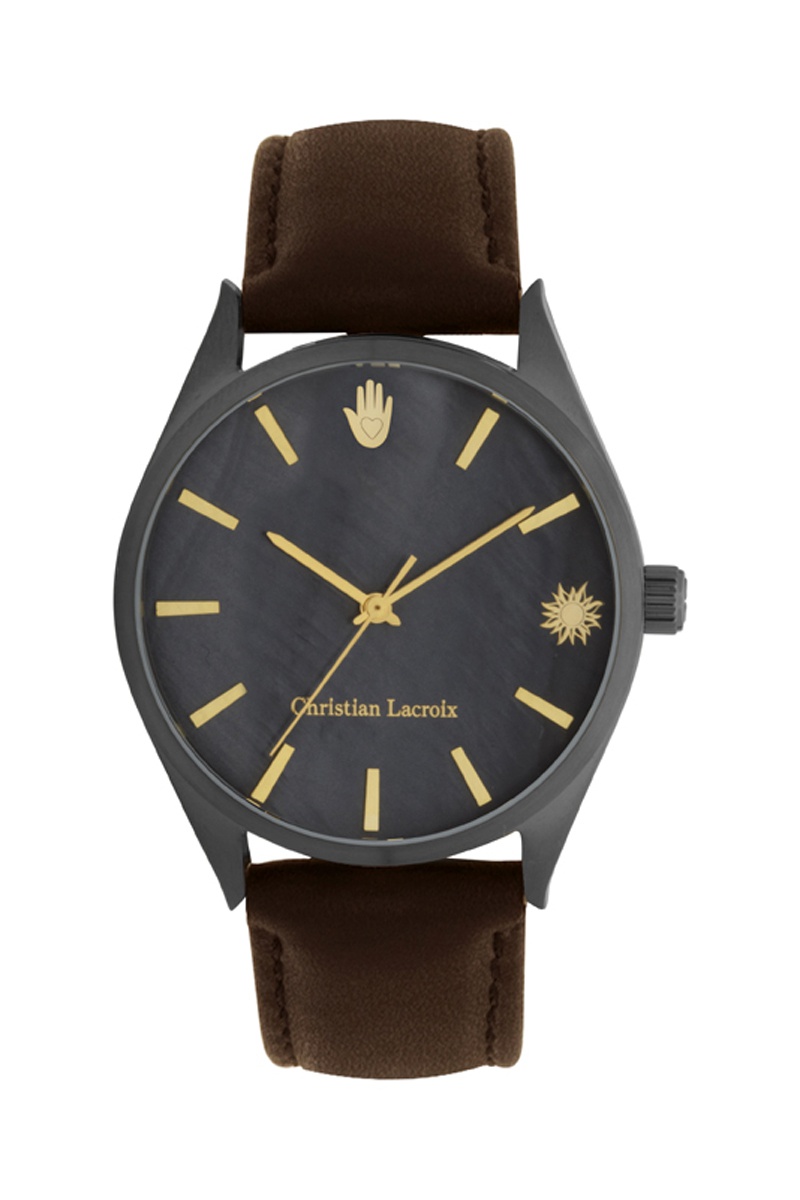 Montre à quartz en cuir - Marron et anthracite - Christian Lacroix