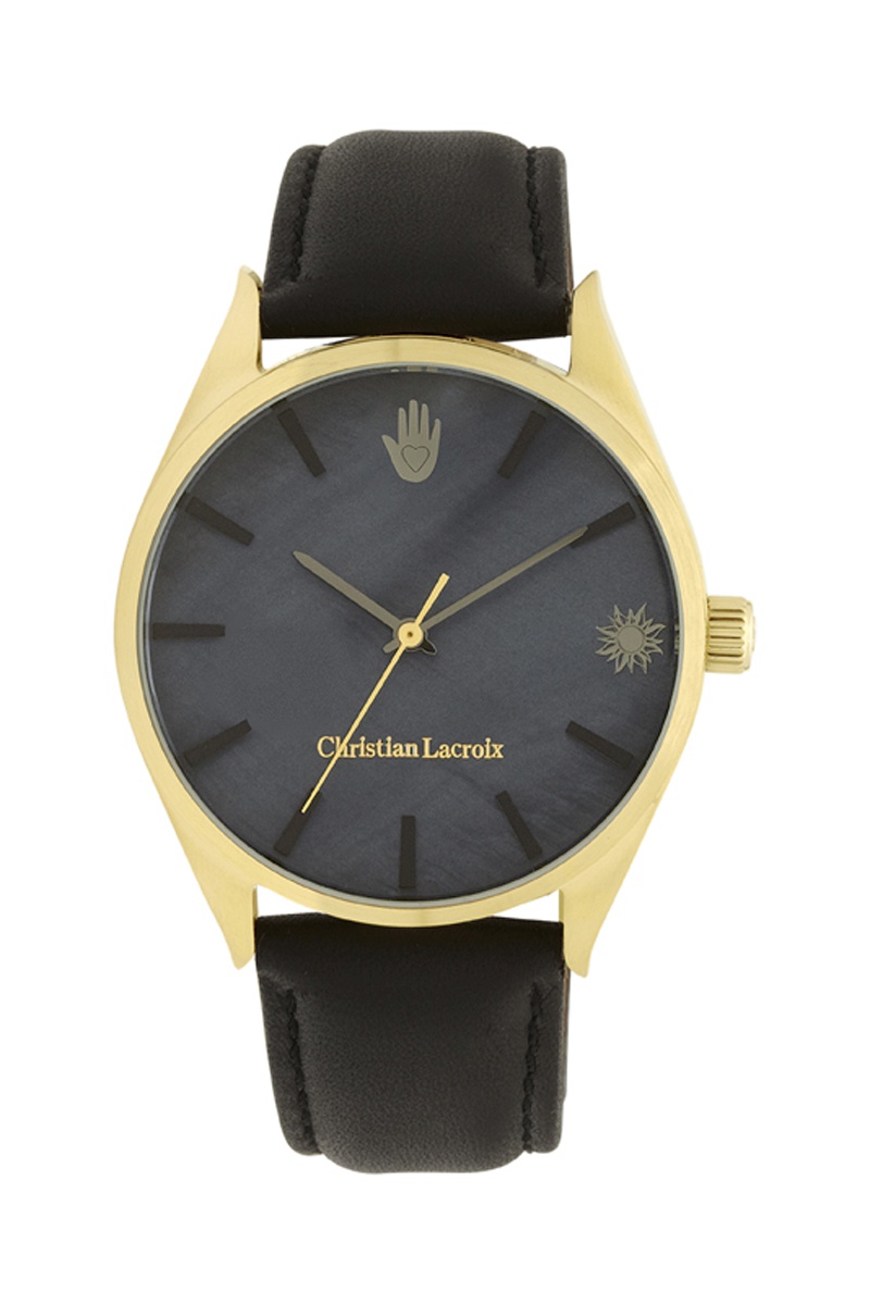 Montre à quartz en cuir Noir et doré - Christian Lacroix