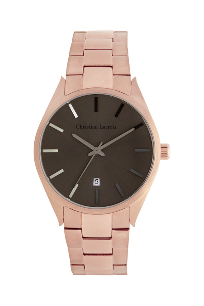Montre à quartz en acier - Doré rose et marron foncé - Christian Lacroix