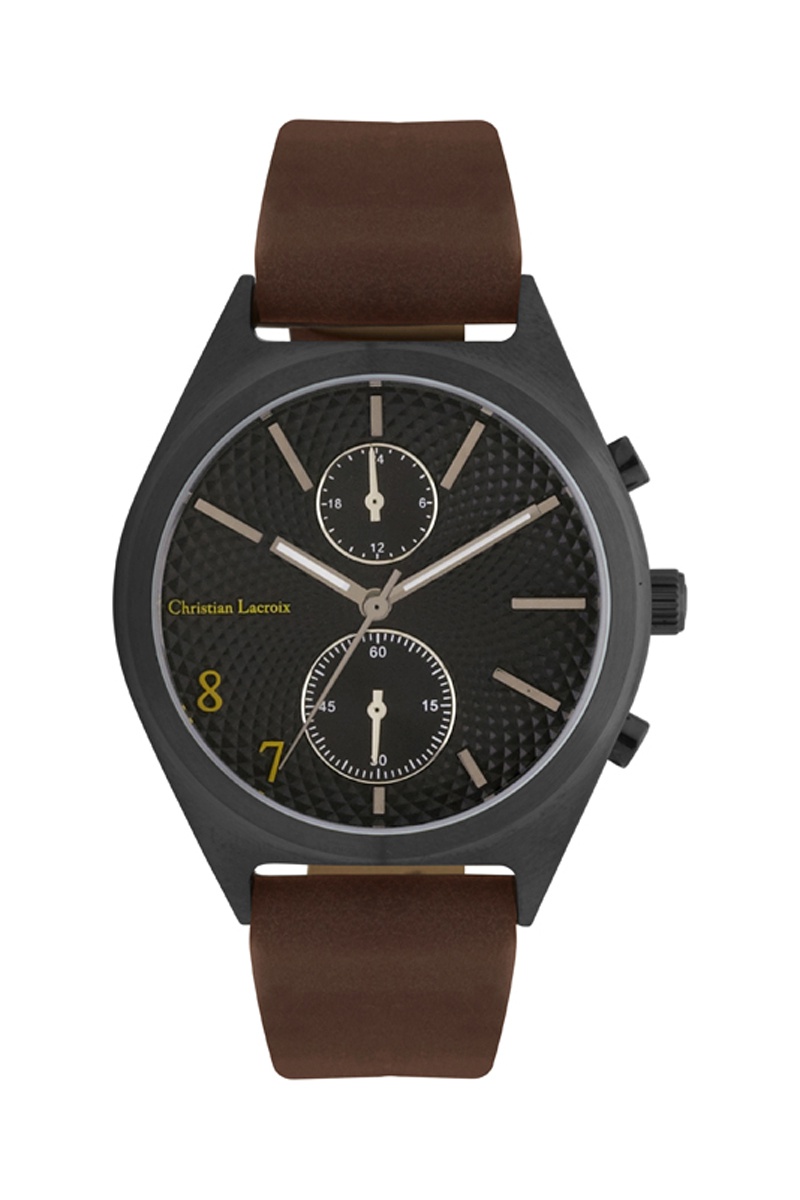 Montre à quartz en cuir - Marron foncé et noir - Christian Lacroix