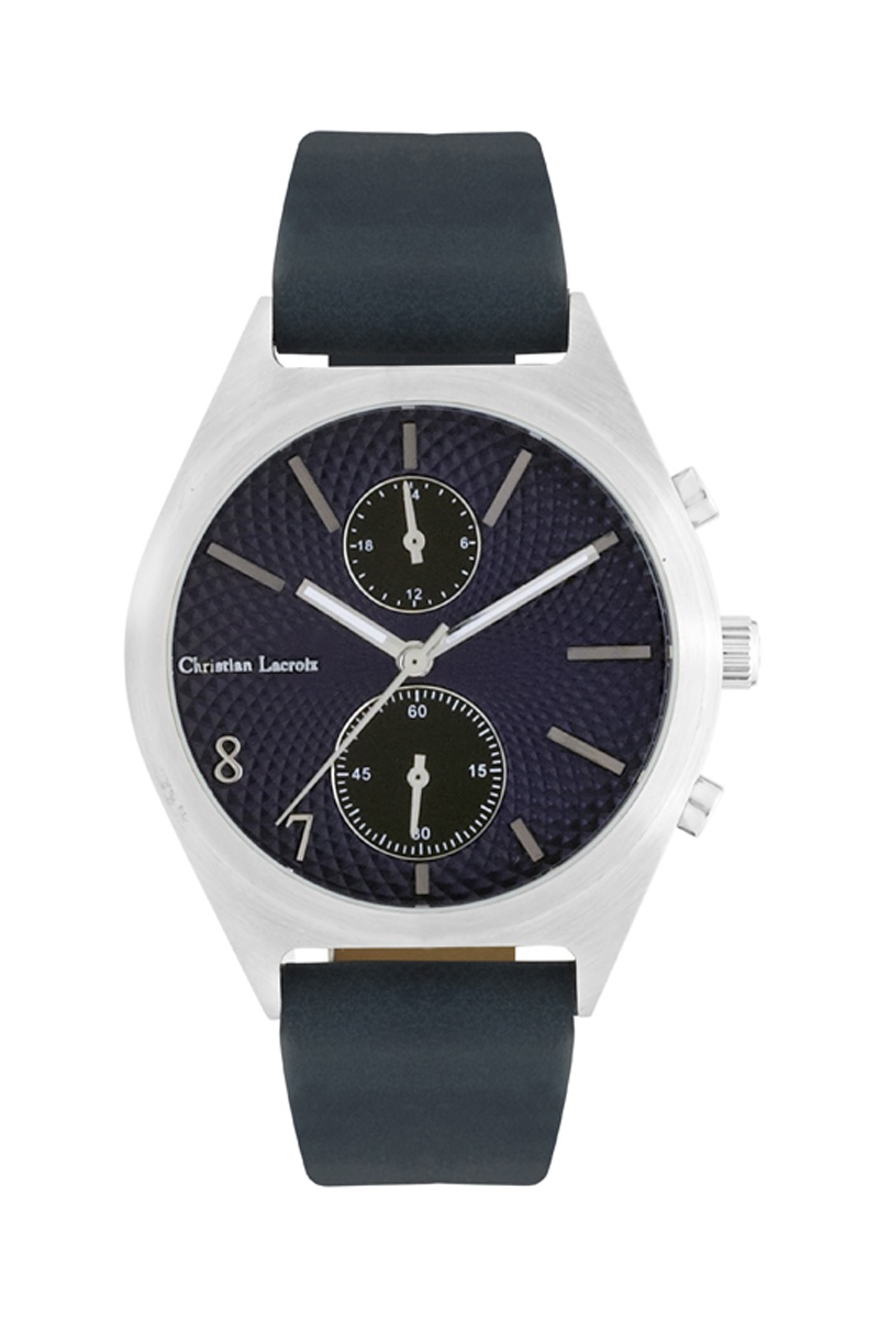 Montre à quartz en cuir - Bleu cobalt et argenté - Christian Lacroix