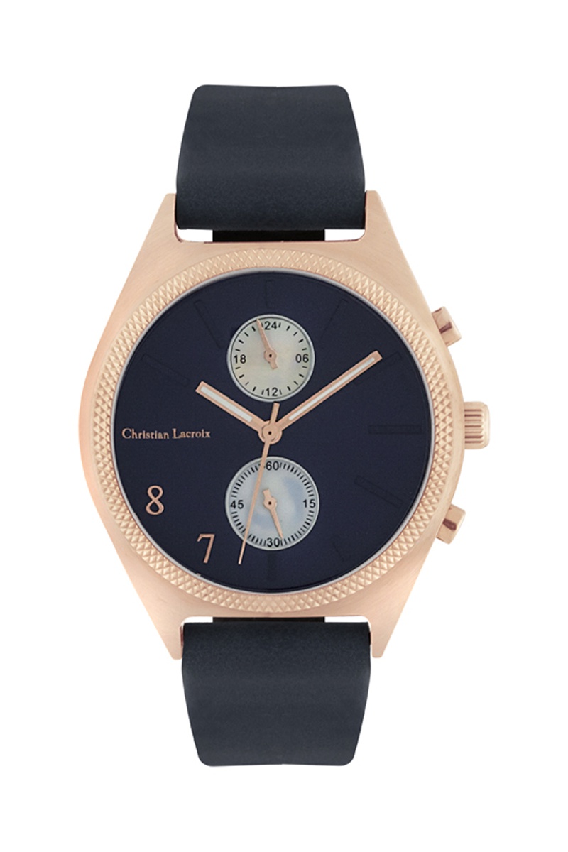 Montre à quartz en cuir - Bleu marine et doré rose - Christian Lacroix