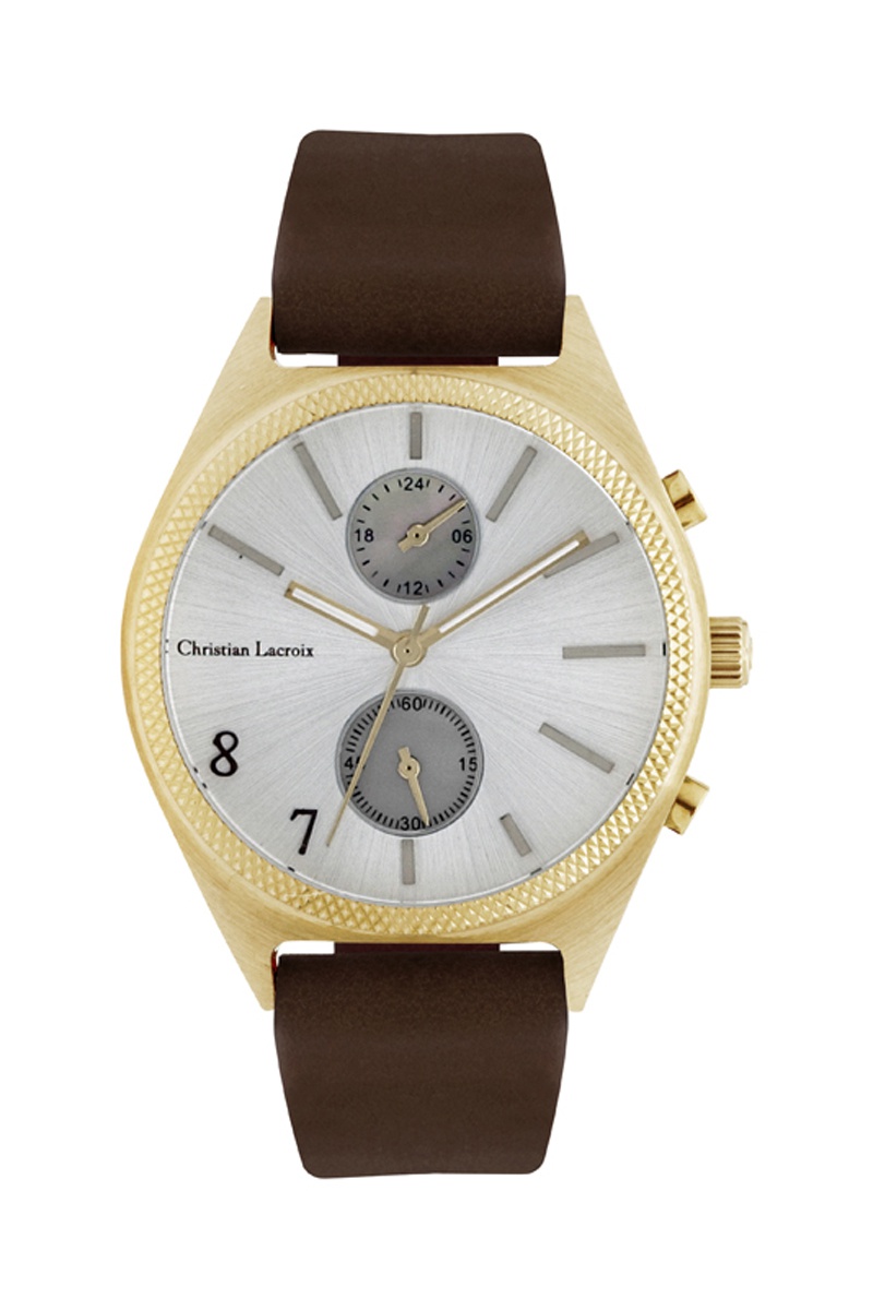 Montre à quartz en cuir - Marron foncé et doré - Christian Lacroix