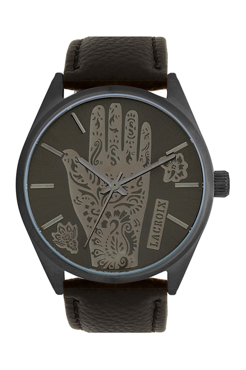 Montre à quartz en cuir Miyota 2035 - Noir et gris foncé - Christian Lacroix