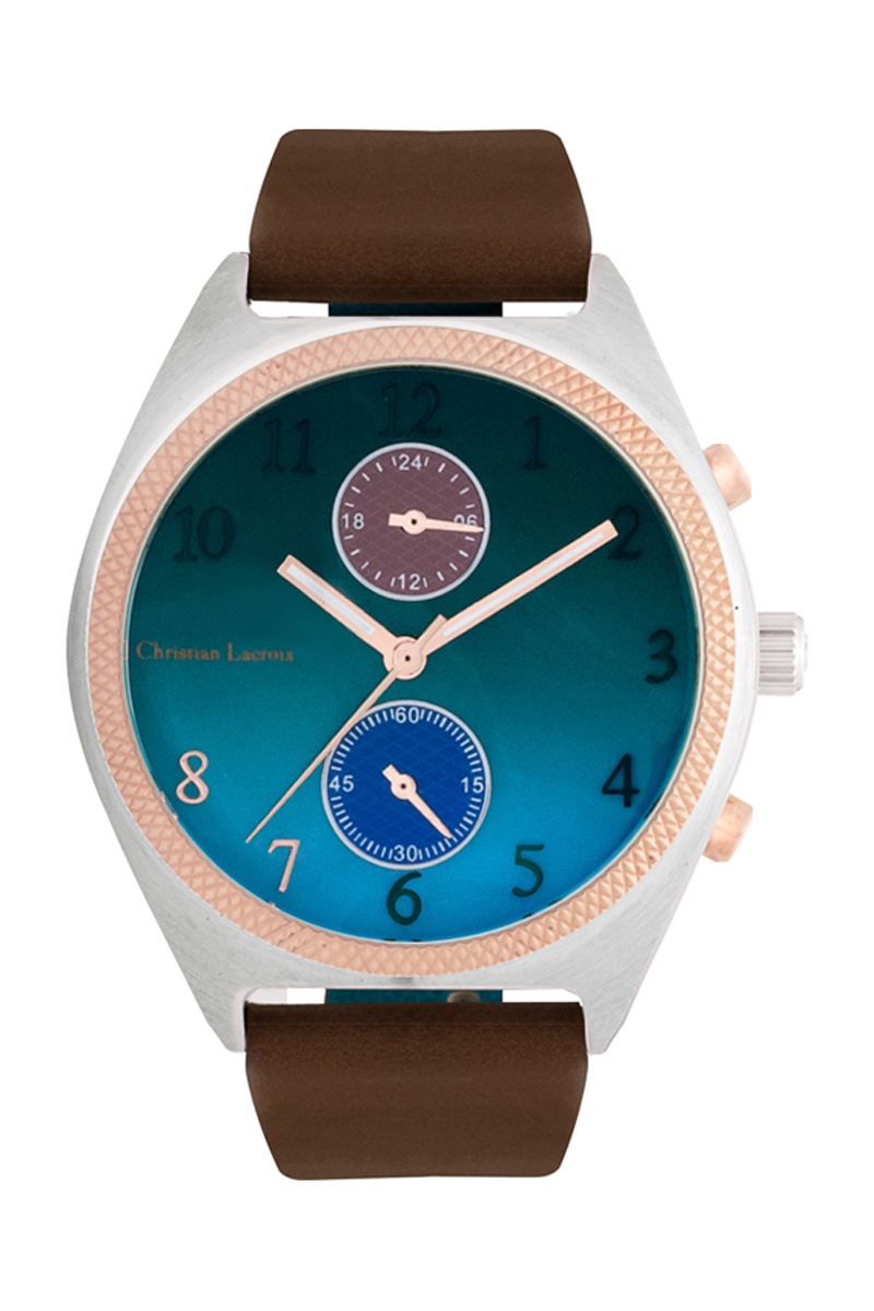 Montre à quartz en cuir VD36 - Marron foncé et doré rose - Christian Lacroix