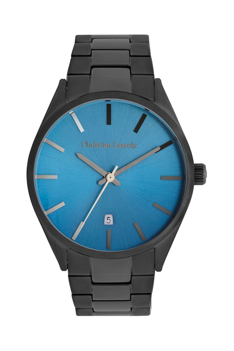 Montre à quartz en acier Miyota 2115 - Noir et bleu clair - Christian Lacroix